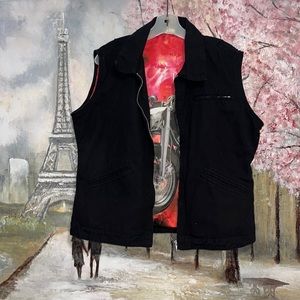 Ethyl Black Denim Jean  Vest Jacket Motorcycle Interior Beaded Cotton sz L